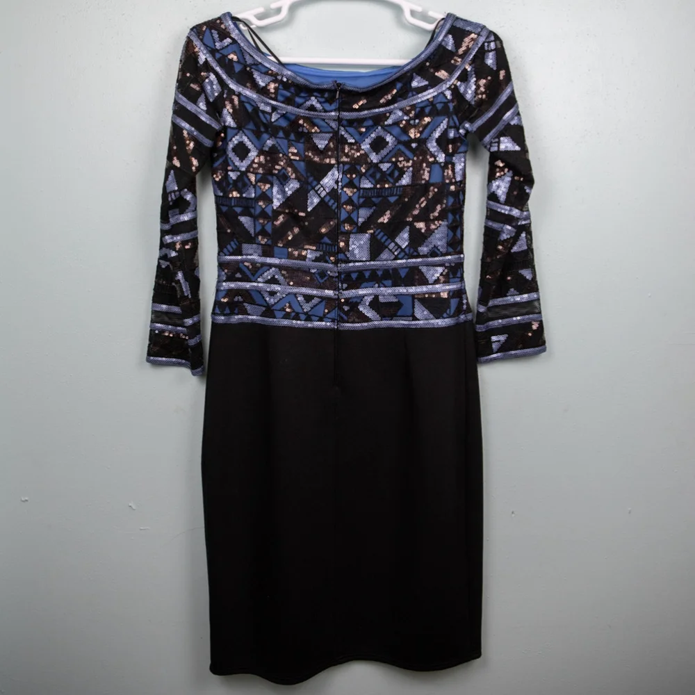 Tadashi Shoji Laila black and blue sequins cocktail dress-12